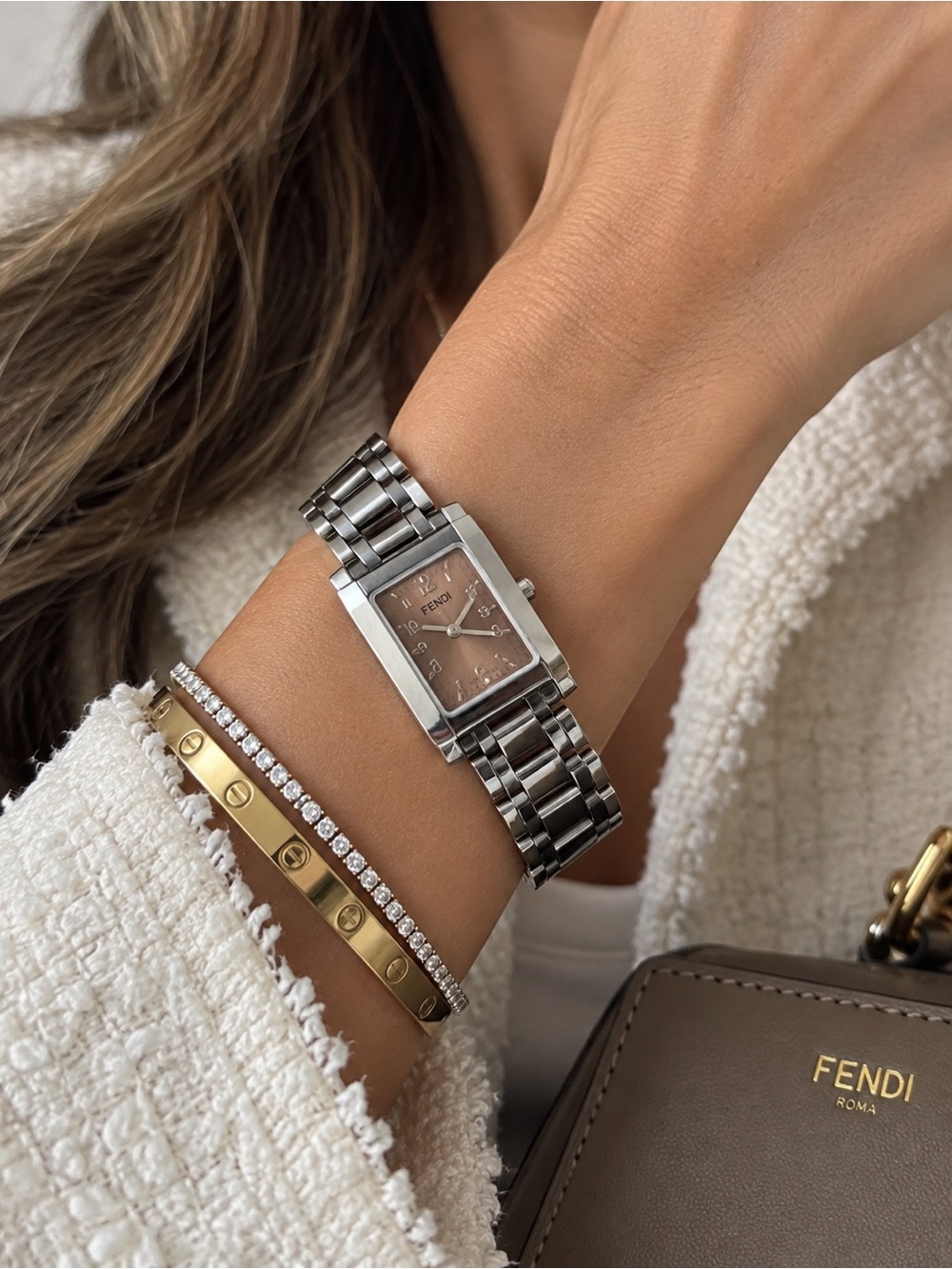 Fendi Stainless Steel Bracelet Watch with Brown Dial